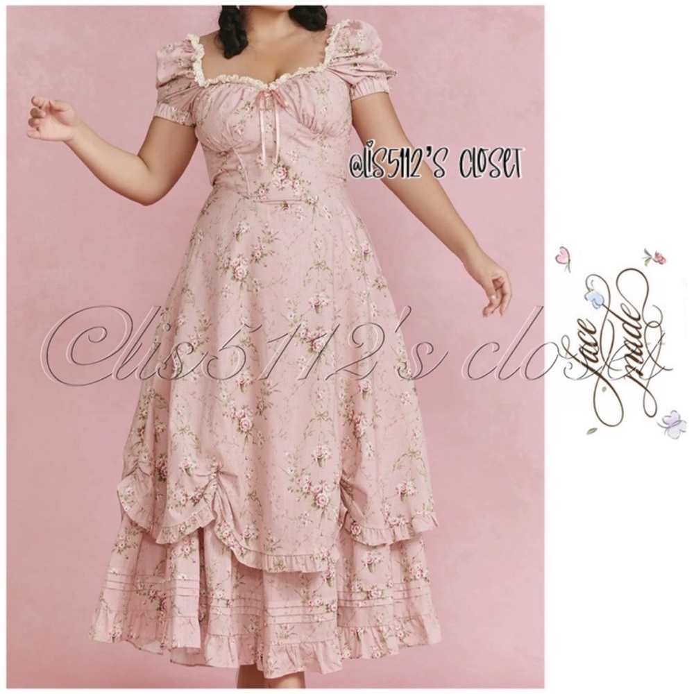 NWOT Lacemade Pink Roses Rosa Rubus Story Corset Dress Size 3XL - Picture 1 of 16